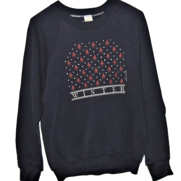 SPORTSWEAR Vintage Navy Blue Pullover Sweatshirt w/ Winter Motif ~ Medium - Picture 1 of 3